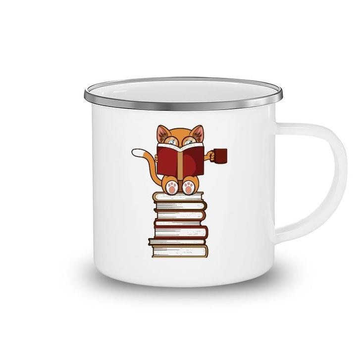 Cats And Reading Books Literature Camping Mug