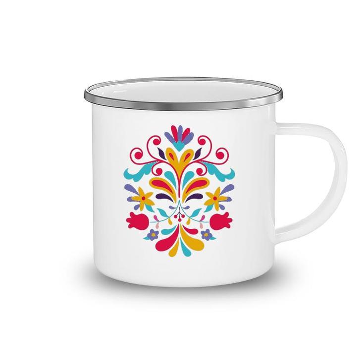 Colorful Floral Mexican Otomi Flowers Floral Otomi Gift Camping Mug