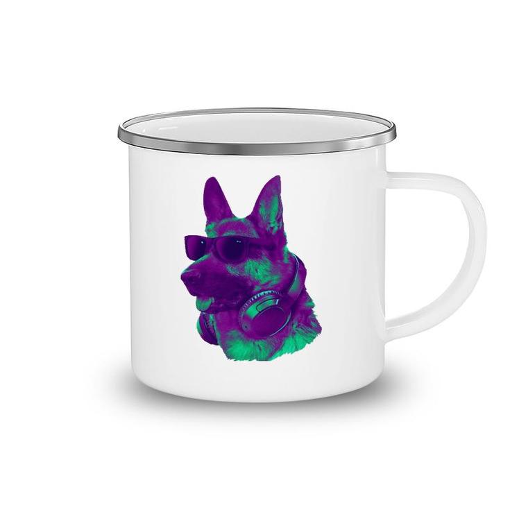 Cool German Shepherd Dj With Headphones & Sunglasses Art Camping Mug