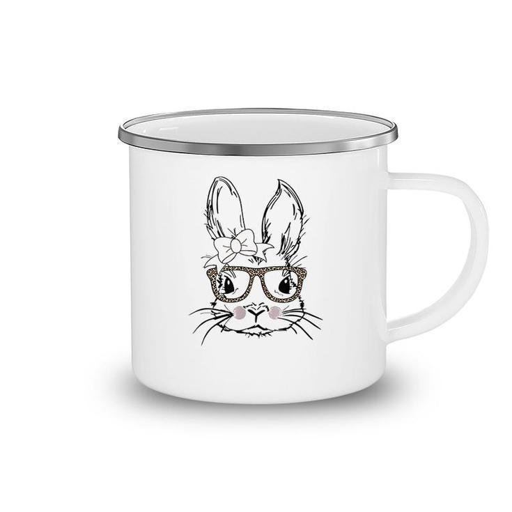 Cute Bunny Face Leopard Print Glasses Camping Mug