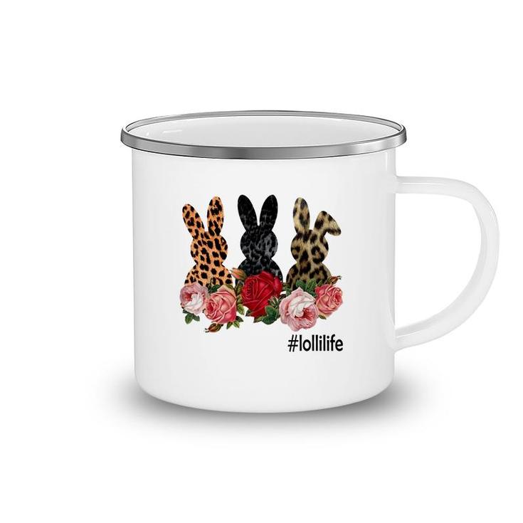 Cute Bunny Flowers Lolli Life Happy Easter Sunday Floral Leopard Plaid Women Gift Camping Mug