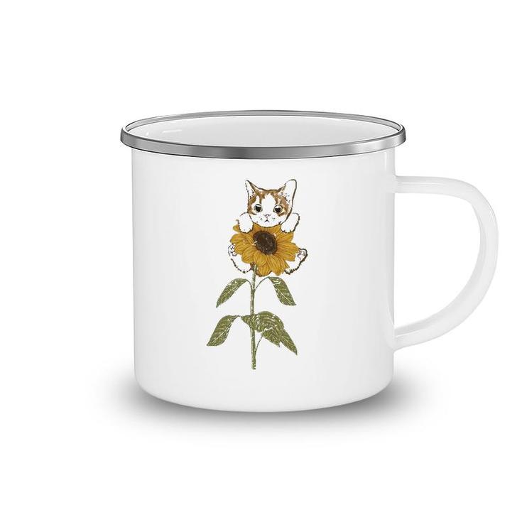 Cute Cat Florist Beautiful Yellow Flower Floral Sunflower Camping Mug