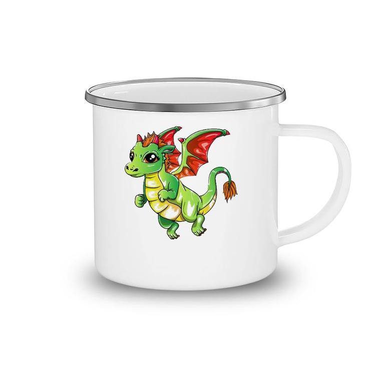 Cute Green Dragon For Girls Boys Kids Camping Mug