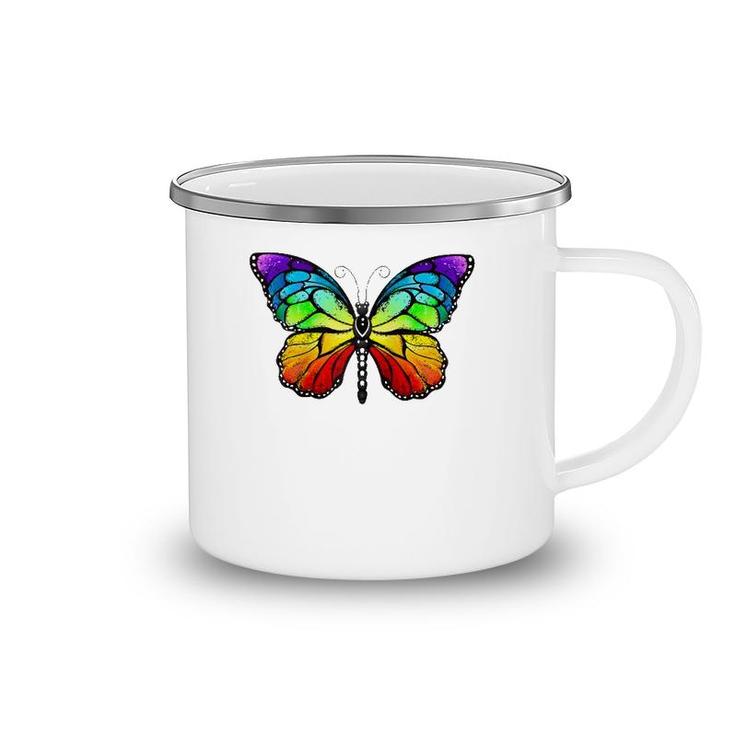 Cute Rainbow Monarch Butterfly Aesthetic Gift Raglan Baseball Tee Camping Mug