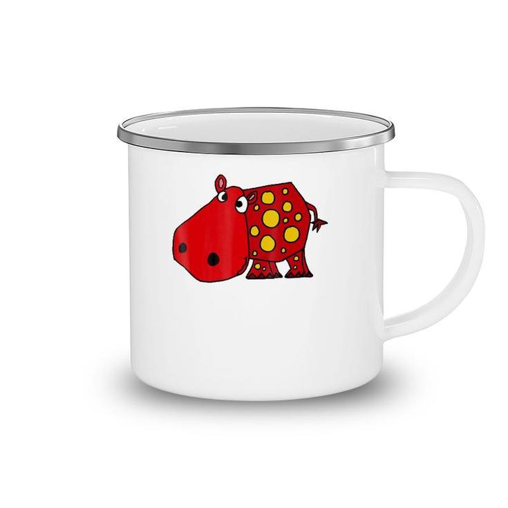 Cute Red Hippo Cartoon Camping Mug