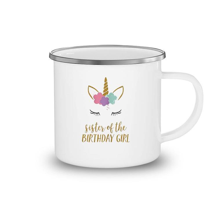 Cute Unicorn Sister Sister Of The Birthday Girl  Camping Mug