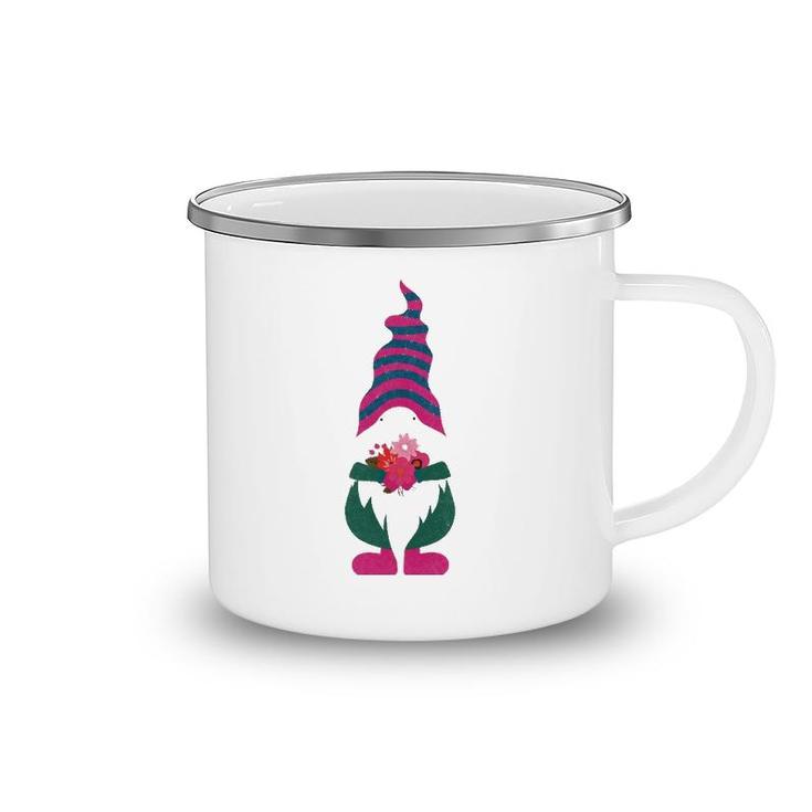 Cute Valentine Gnome Holding Flowers And Hearts Tomte Gift Camping Mug