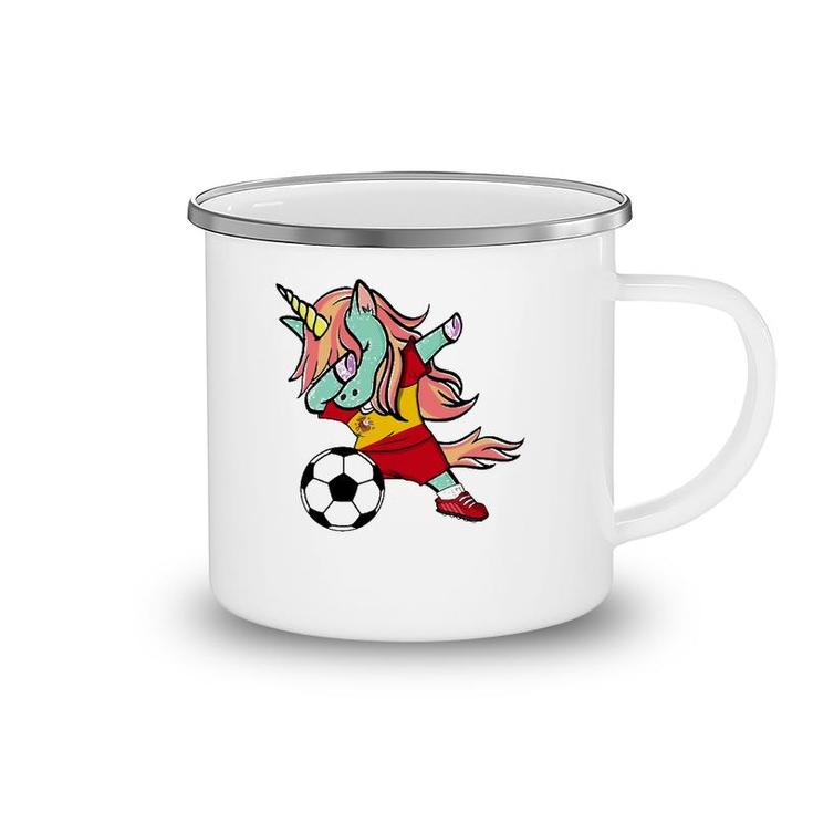 Dabbing Unicorn Soccer Spain Jersey  Spanish Football Camping Mug