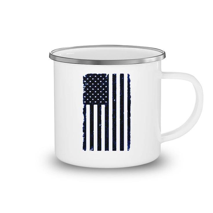 Distressed Black Usa Flag United States Camping Mug