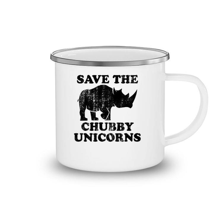 Distressed Save The Chubby Unicorns Vintage Style Camping Mug