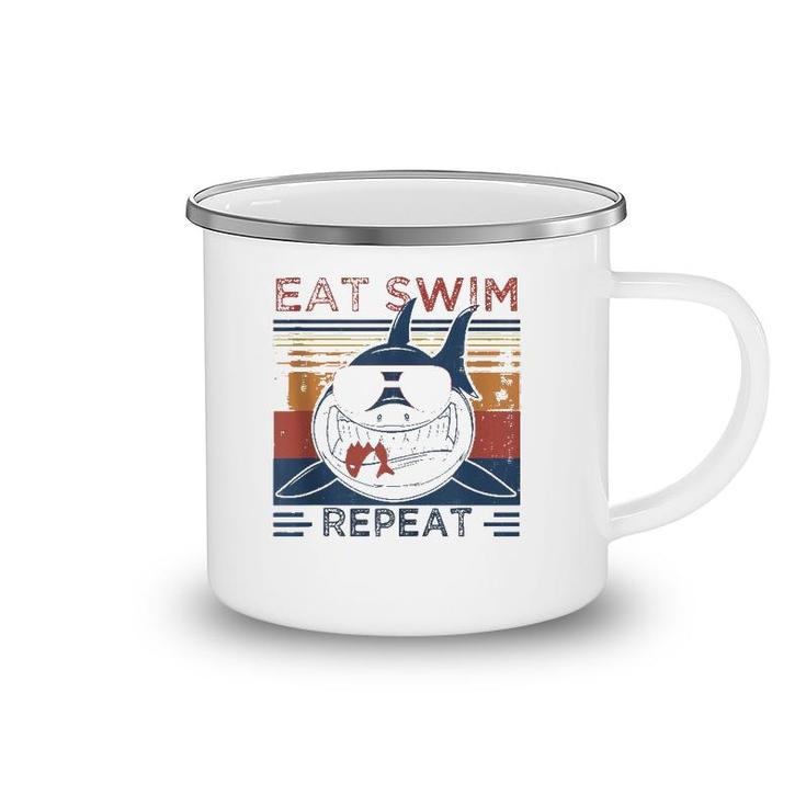 Eat Swim Repeat Shark Lovers Retro Vintage For The Week  Camping Mug