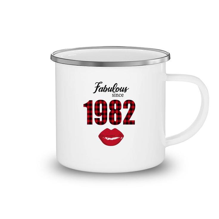 Fabulous Since 1982 Black Red Plaid Lips Happy 40Th Birthday Camping Mug