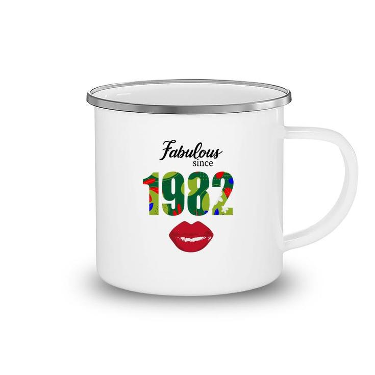 Fabulous Since 1982 Red Lips Green 40Th Birthday Camping Mug