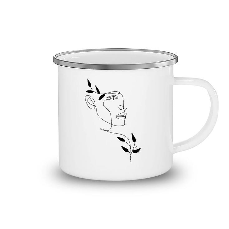 Face Abstract Minimalist Line Art Drawing Tee Aesthetic Top Camping Mug