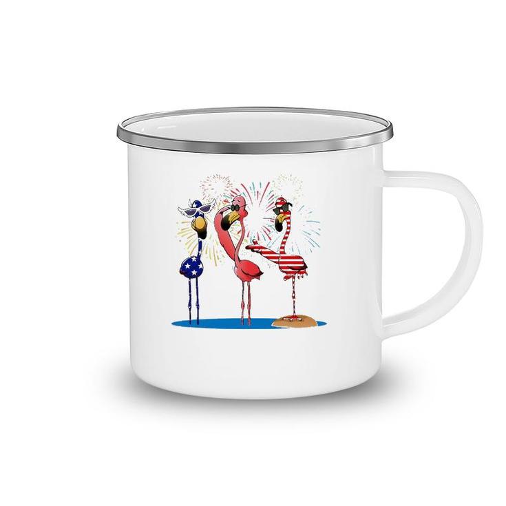 Flamingo American Flag Shadow The 4Th July 2021 Funny Camping Mug