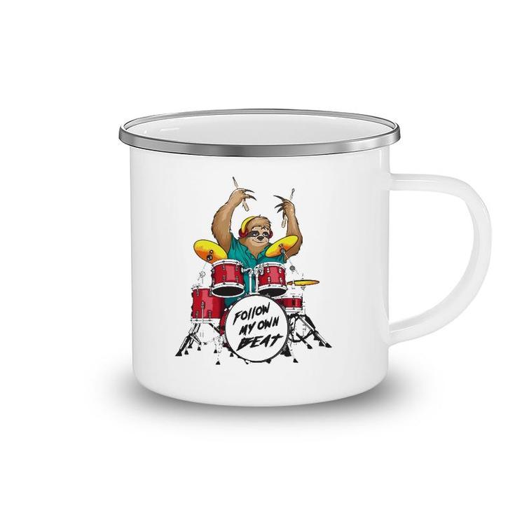 Follow My Own Beat Sloth Cute Music Jam Drummer Funny Gift Camping Mug