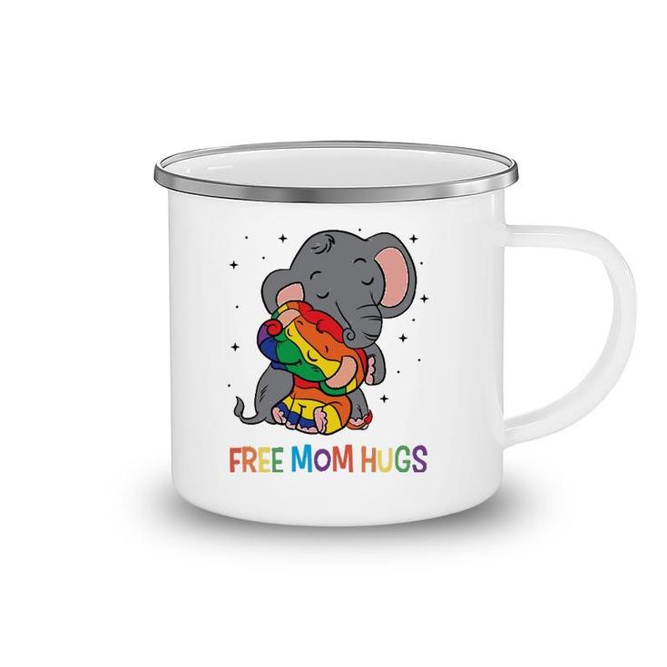 Free Mom Hugs Lgbt Mother Elephant Rainbow Womens Camping Mug