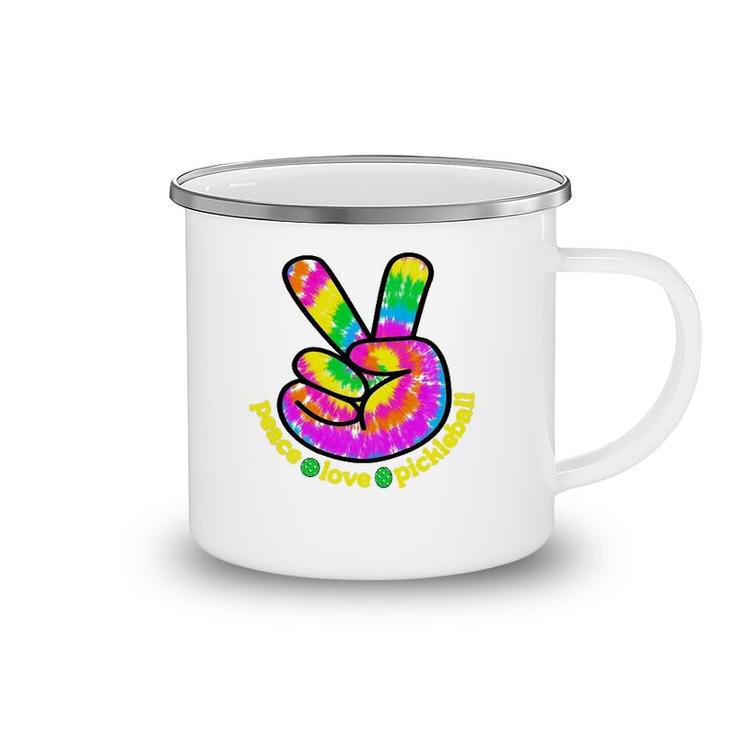 Fun Pickleballer  Peace Love Pickleball Swirl Tie Dye Camping Mug