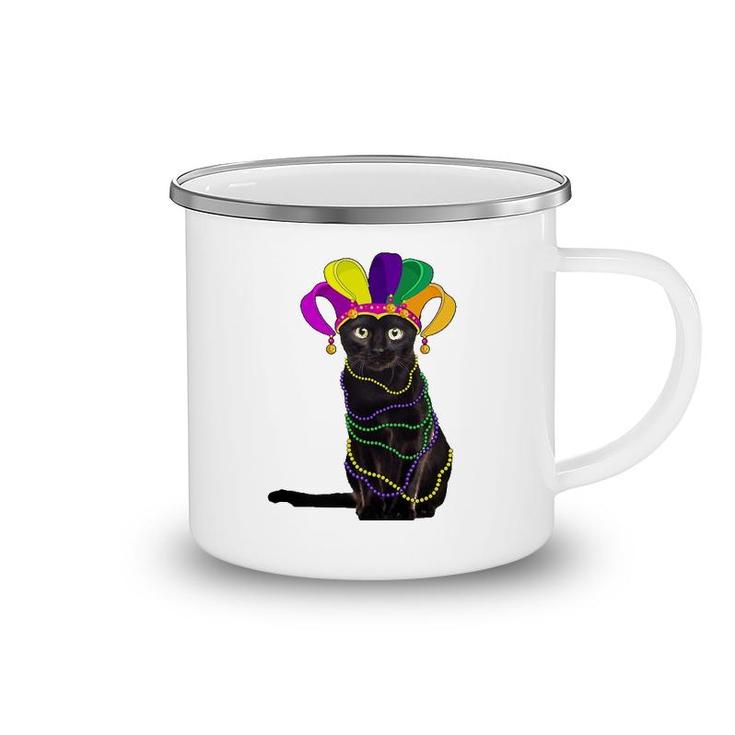 Funny Black Cat In Mardi Gras New Orleans Carnival Costume Camping Mug