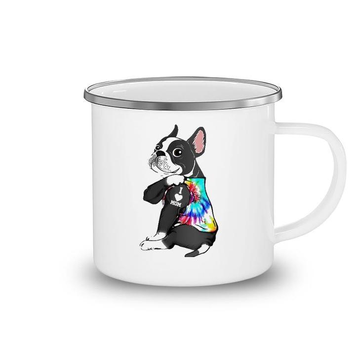 Funny Boston Terrier Dog Tattoo I Love Mom Mother's Day Gift Camping Mug