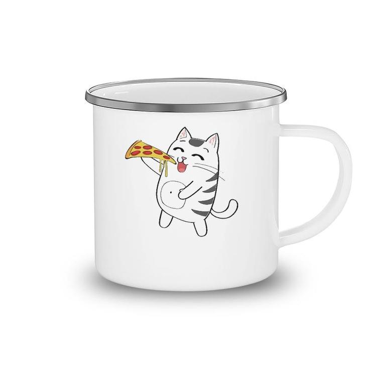 Funny Cute Cat Eating Pizza Cat Pizza Lovers Gift Camping Mug
