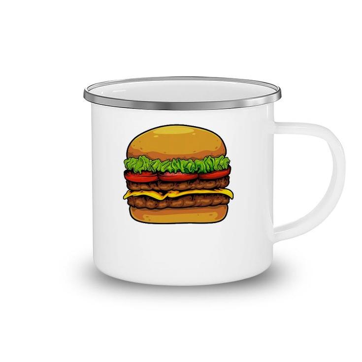 Funny Hamburger Art For Kids Men Women Cheeseburger Lover Camping Mug