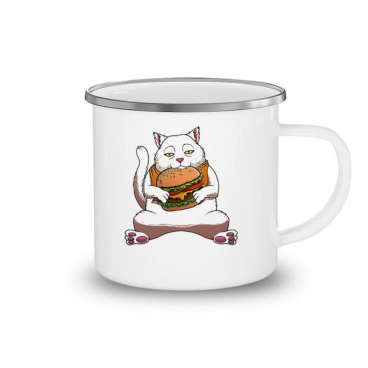 Funny Kawaii Cat Hamburger Design For Men Women Burger Eater Camping Mug