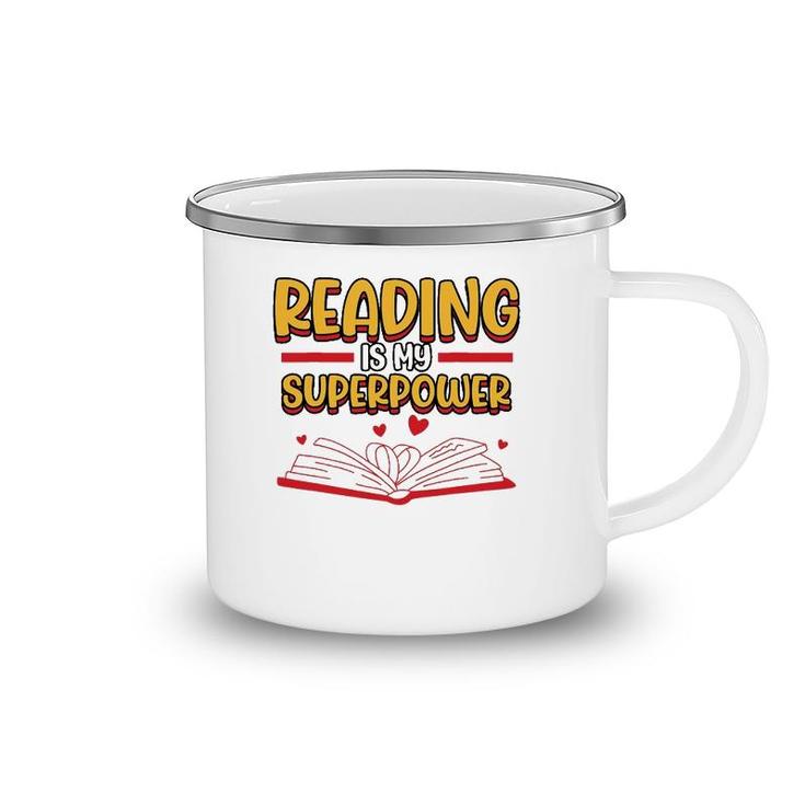 Funny Reading Is My Superpower Librarian School Library Camping Mug