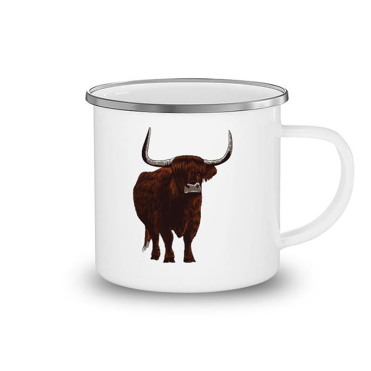 Funny Scottish Highland Cow Design For Men Women Hairy Cow Camping Mug