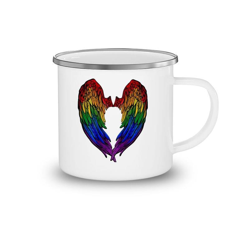 Gay Pride Month Rainbow Angels Wings Back Design Camping Mug