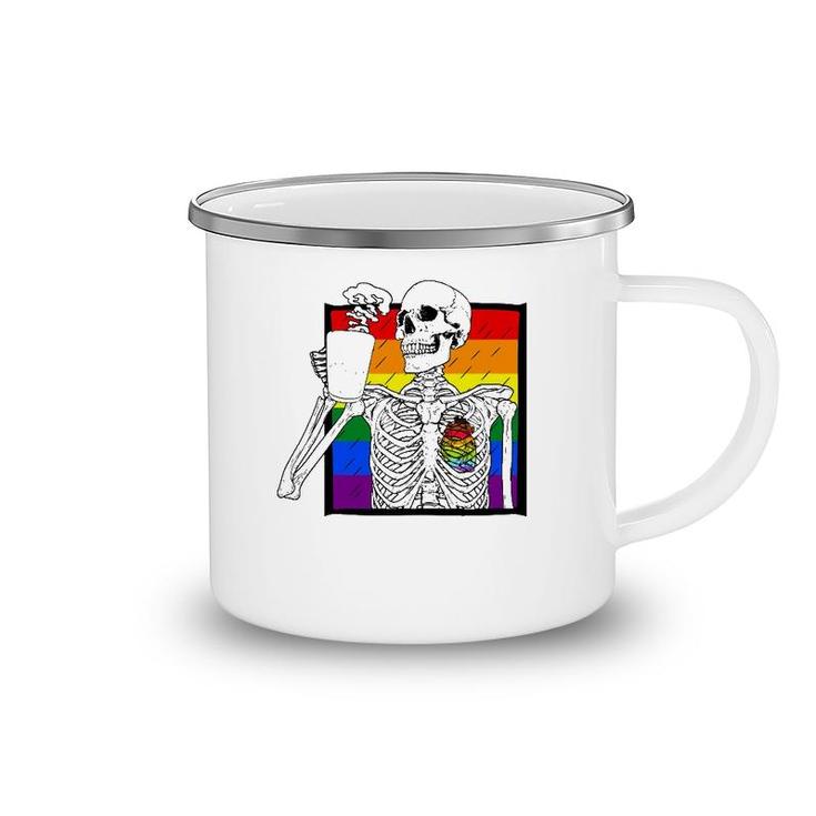 Goth Skeleton Coffee Gay Lesbian Pride Rainbow Human Heart Camping Mug