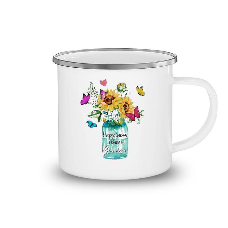 Grandmother Gift Happiness Is Being A Grandma Sunflowers Butterflies Camping Mug