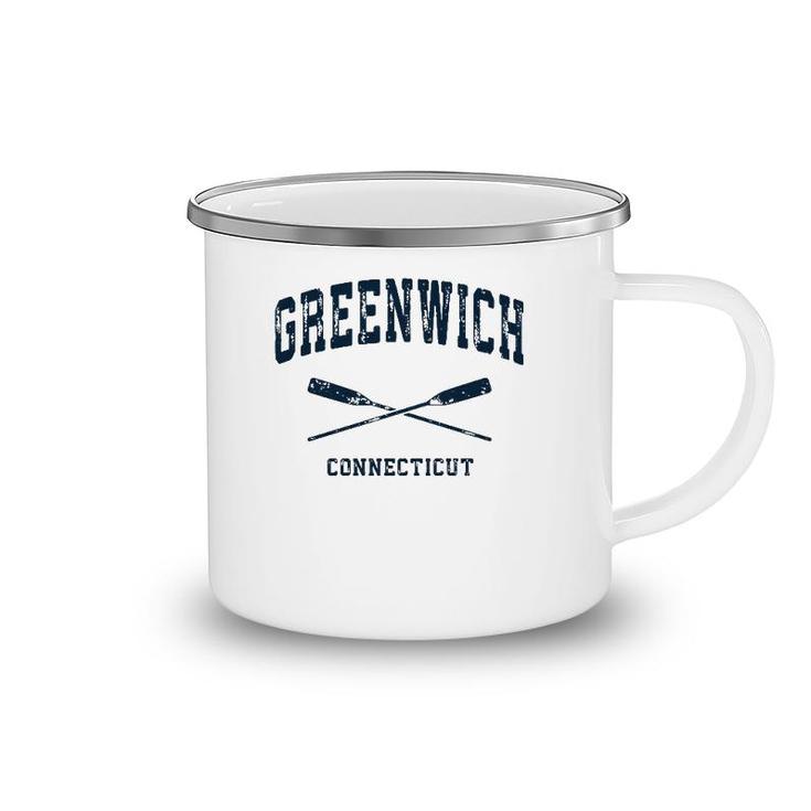 Greenwich Connecticut Vintage Nautical Crossed Oars Navy Camping Mug