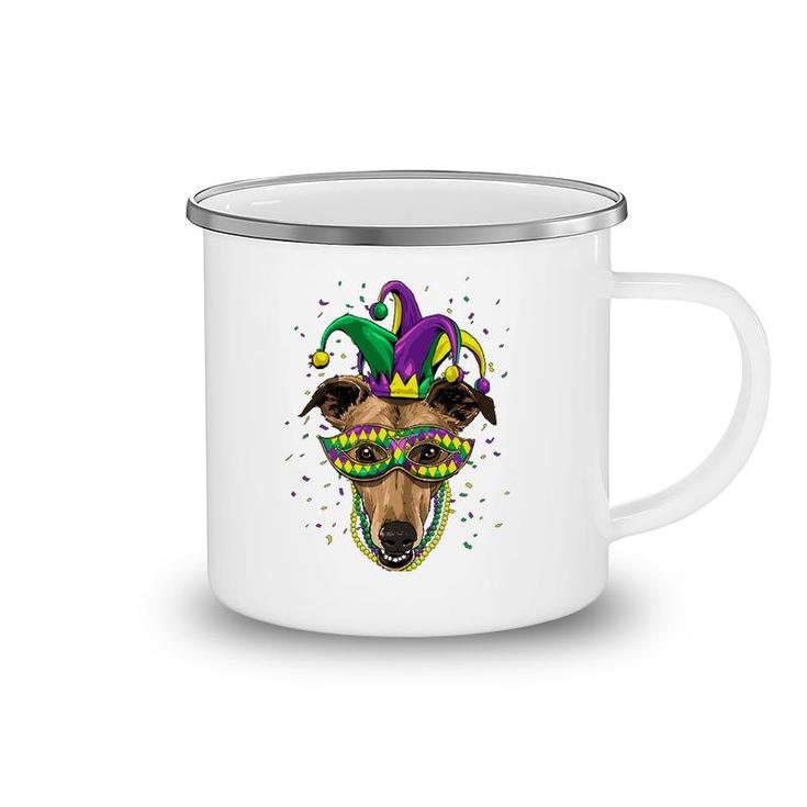Greyhound Dog Lover Cute Mardi Gras Carnival Jester Camping Mug