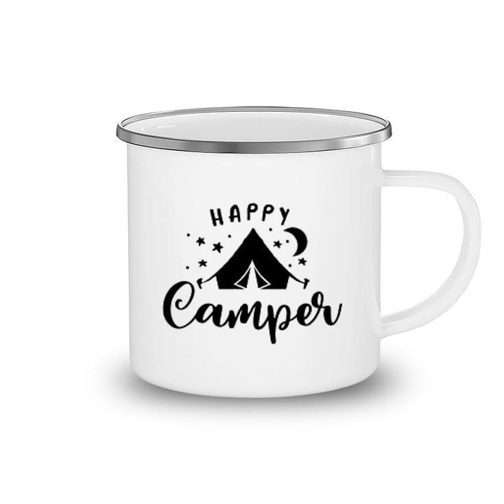 Happy Camper Tent Quote Typogrophy Camping Mug