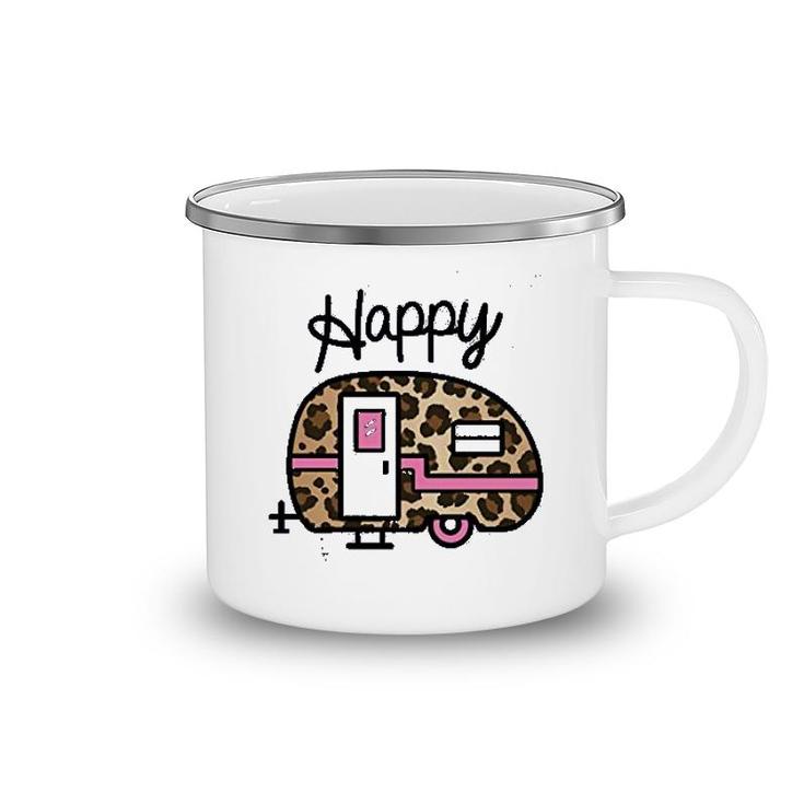 Happy Leopard Print Camper Camping Mug