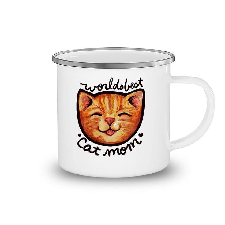 Happy Orange Tabby Cat Mom Camping Mug