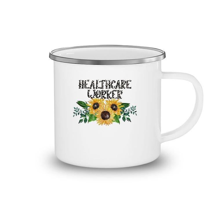 Healthcare Worker Leopard Text Sunflower Nurse Doctor Gift Camping Mug