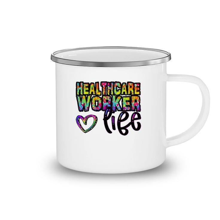 Healthcare Workers Life Heart Rainbow Text Doctor Nurse Gift Camping Mug