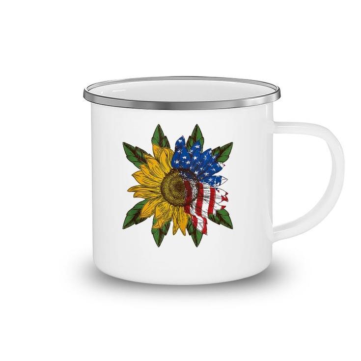 Hippie Hippies Peace Sunflower American Flag Hippy Gift  Camping Mug