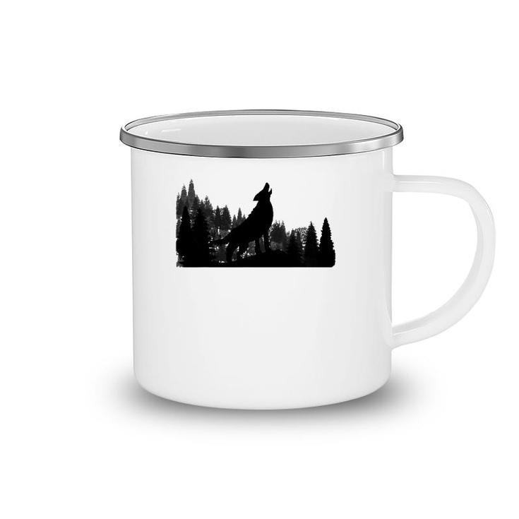 Howling Wolf Mountain Forest Tree  Camping Mug