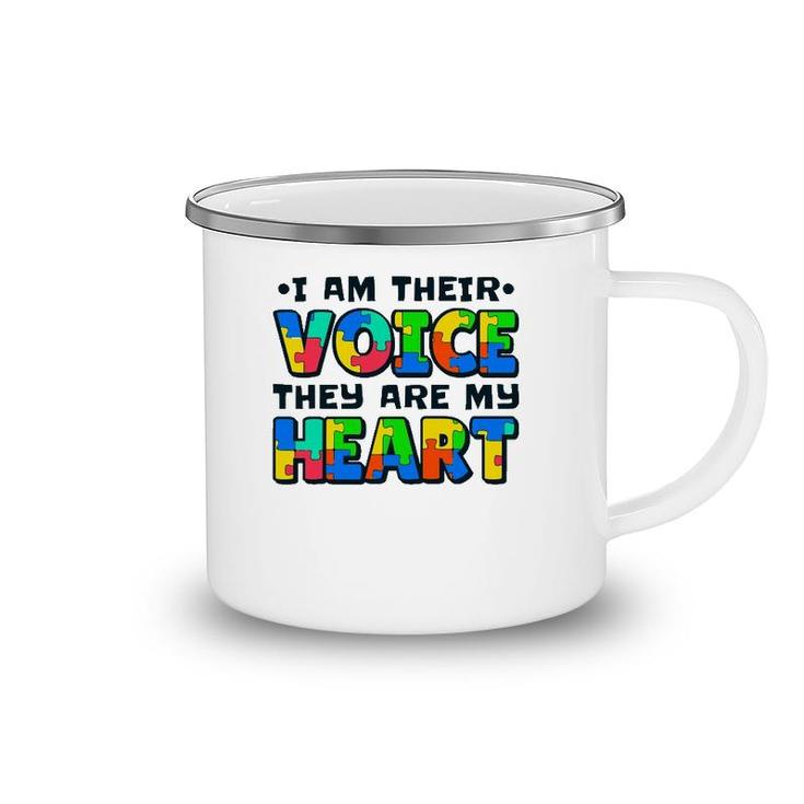 I Am Their Voice They Are My Heart Autism Awareness Teacher Camping Mug