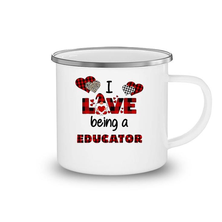 I Love Being A Educator Flannel Valentine's Day Camping Mug