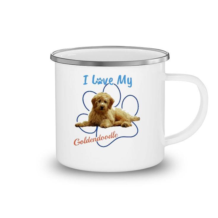I Love My Goldendoodle Best Dog Lover Paw Print  Camping Mug