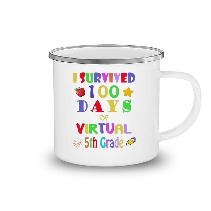 I Survived 100 Days Of Virtual 5Th Grade Students Teachers Camping Mug
