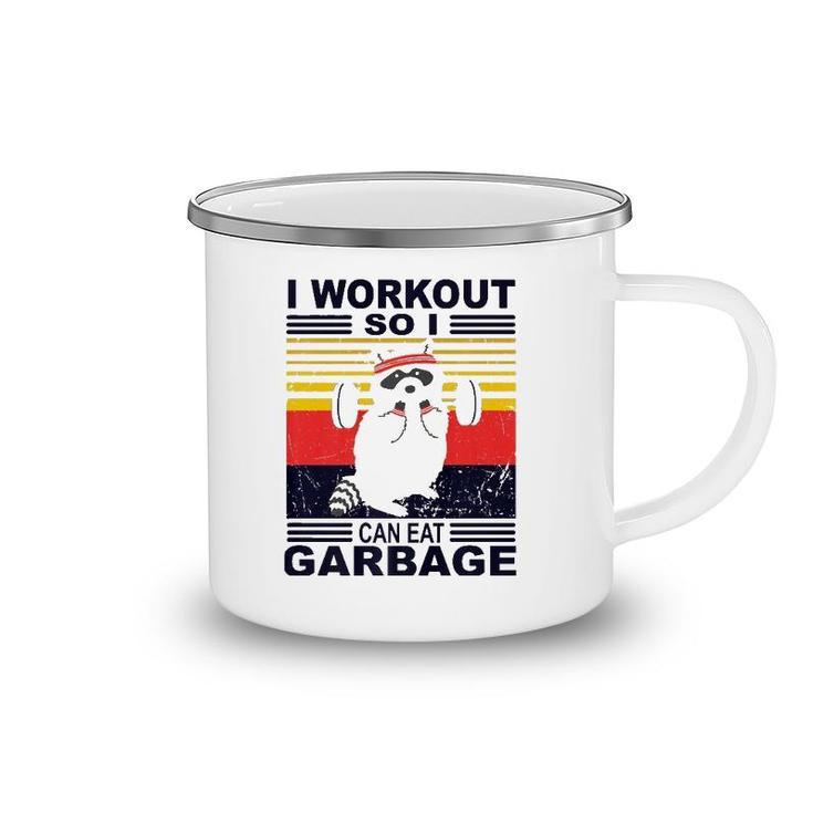 I Workout So I Can Eat Garbage Funny Raccoon Vintage Gym  Camping Mug