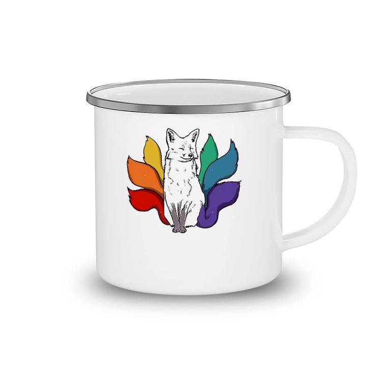 Japanese Kitsune Fox With Rainbow Tails, Lgbt Gay Pride Camping Mug