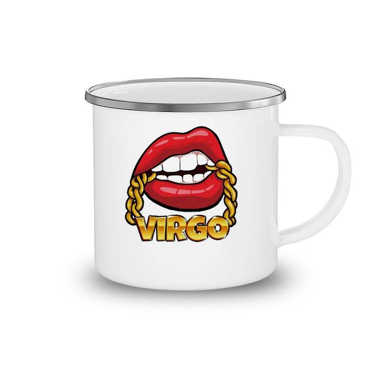 Juicy Lips Gold Chain Virgo Zodiac Sign Camping Mug