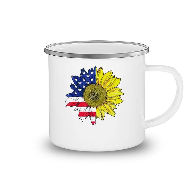 July 4 Sunflower Painting American Flag Graphic Plus Size Camping Mug