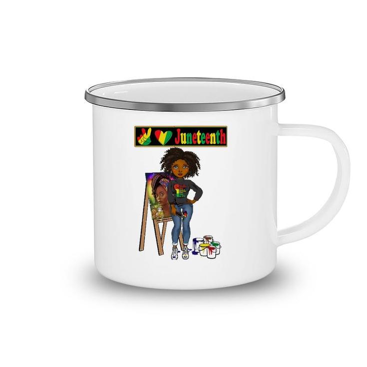 Juneteenth Black Women Melanin Peace Love Juneteenth Women Camping Mug